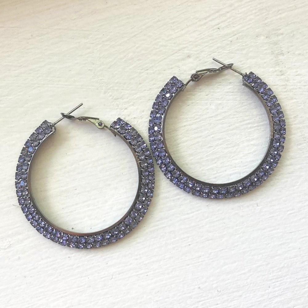 Smoky Gray Rhinestone Hoop Earrings